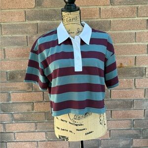 Wildfang Striped Crop Top - Burgundy and Teal Size Small the Essential Rugby Top
